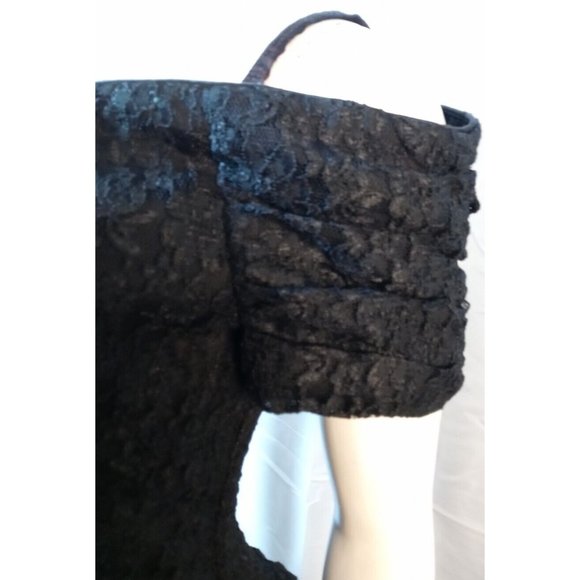 Vintage Positively Ellyn Black Lace Cocktail Prom Dress 80'Elastic Waist Sz 8 - Picture 4 of 16